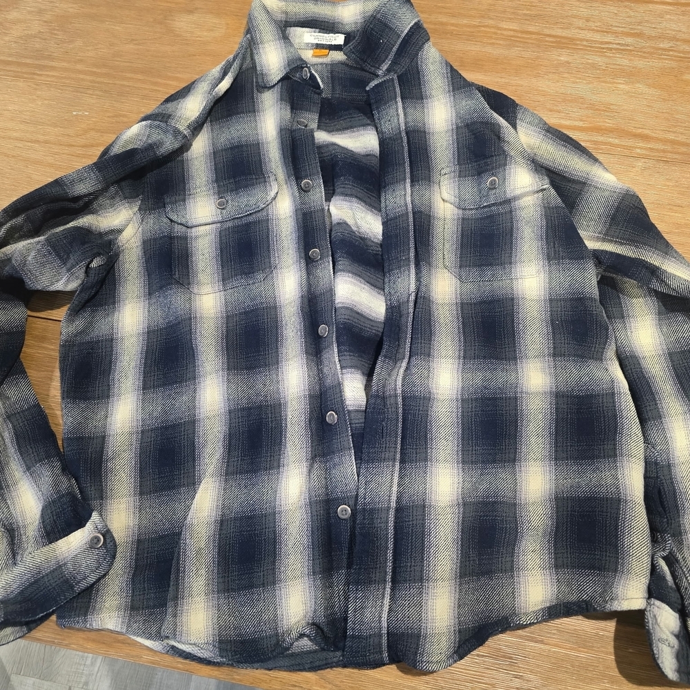 Connecticut Originals Men’s Flannel Shirt – Navy & Cream Plaid Long Sleeve (XL)